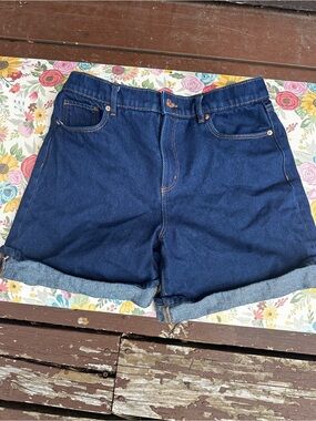 LOFT Dark Blue High-Rise Rolled Cuff Denim Shorts